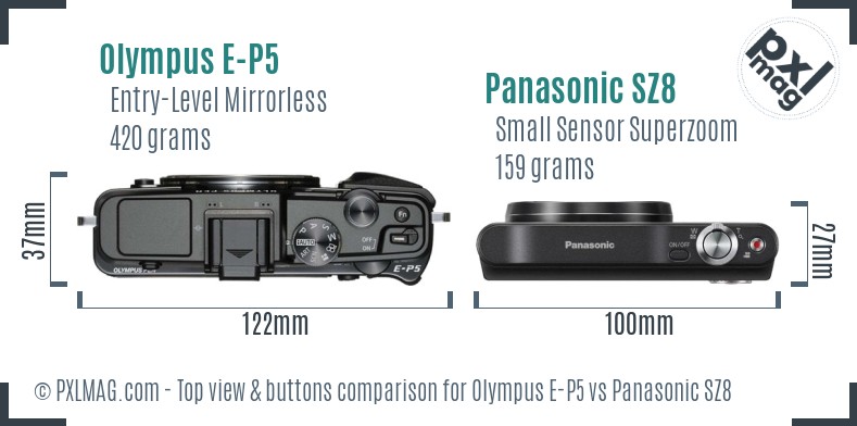 Olympus E-P5 vs Panasonic SZ8 top view buttons comparison