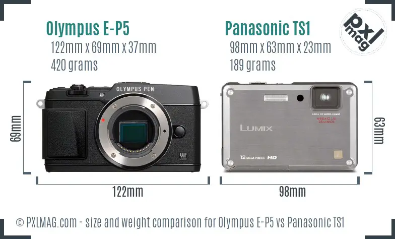 Olympus E-P5 vs Panasonic TS1 size comparison