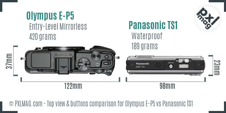 Olympus E-P5 vs Panasonic TS1 top view buttons comparison