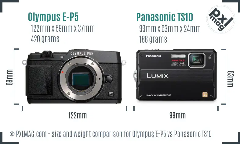 Olympus E-P5 vs Panasonic TS10 size comparison