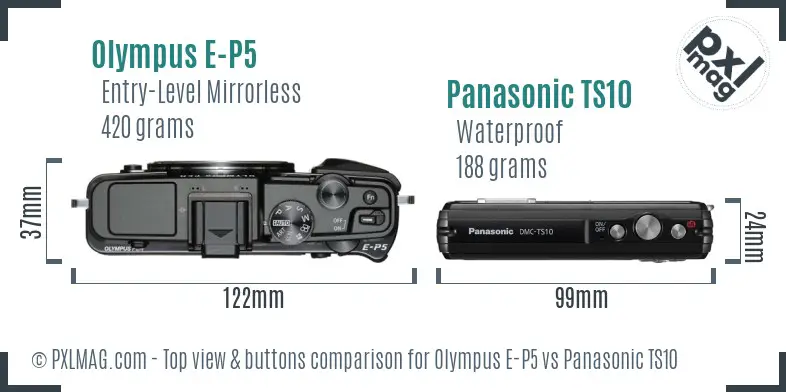 Olympus E-P5 vs Panasonic TS10 top view buttons comparison
