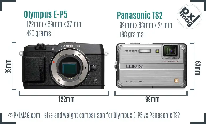 Olympus E-P5 vs Panasonic TS2 size comparison