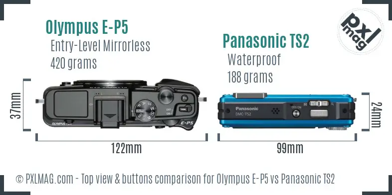 Olympus E-P5 vs Panasonic TS2 top view buttons comparison