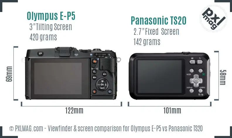 Olympus E-P5 vs Panasonic TS20 Screen and Viewfinder comparison