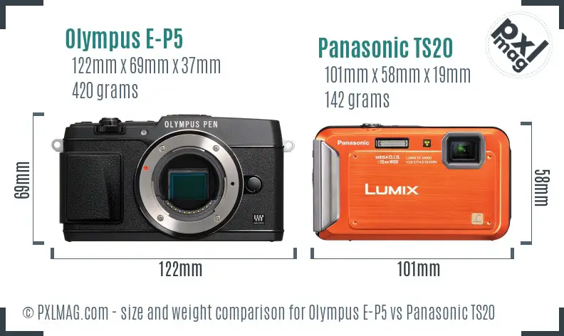 Olympus E-P5 vs Panasonic TS20 size comparison