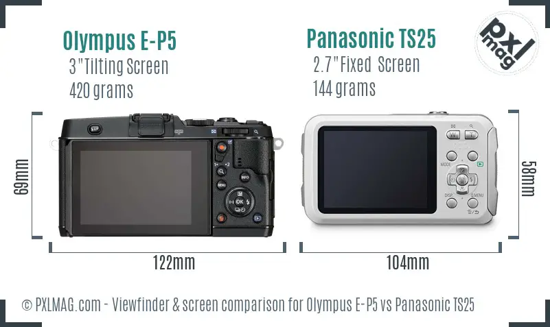 Olympus E-P5 vs Panasonic TS25 Screen and Viewfinder comparison