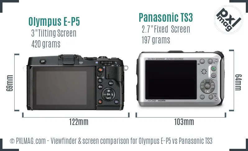Olympus E-P5 vs Panasonic TS3 Screen and Viewfinder comparison