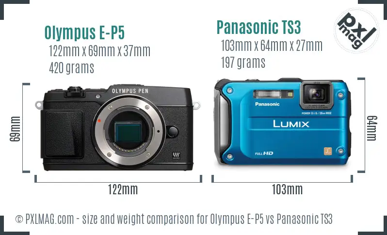 Olympus E-P5 vs Panasonic TS3 size comparison