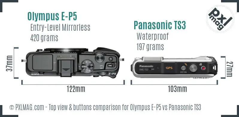 Olympus E-P5 vs Panasonic TS3 top view buttons comparison