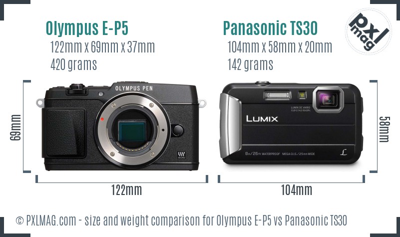 Olympus E-P5 vs Panasonic TS30 size comparison