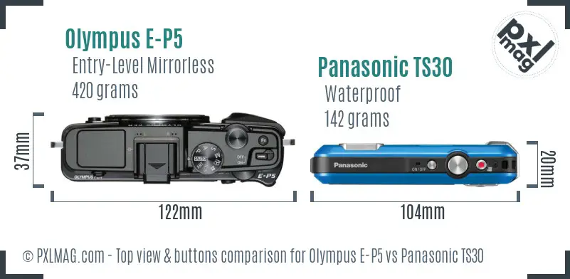 Olympus E-P5 vs Panasonic TS30 top view buttons comparison