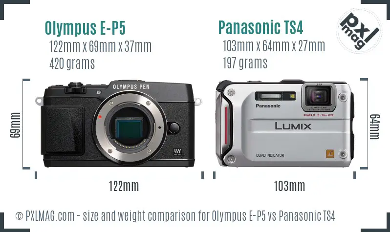 Olympus E-P5 vs Panasonic TS4 size comparison