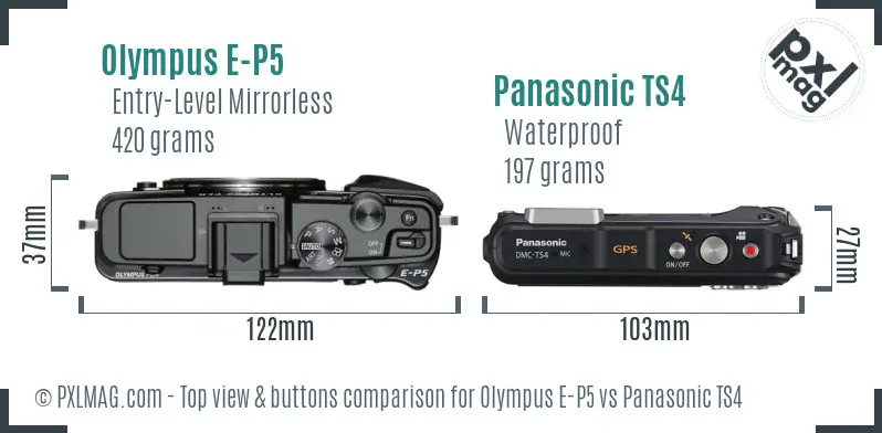 Olympus E-P5 vs Panasonic TS4 top view buttons comparison