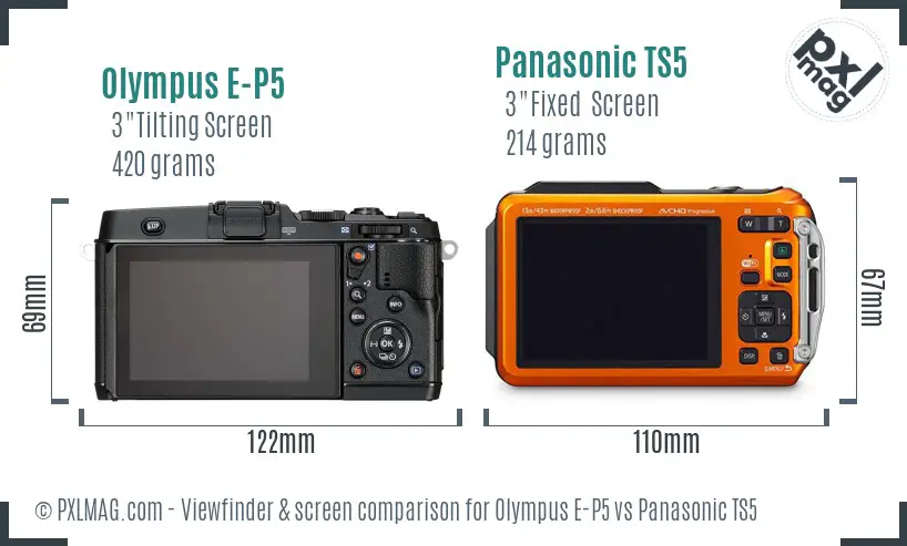Olympus E-P5 vs Panasonic TS5 Screen and Viewfinder comparison