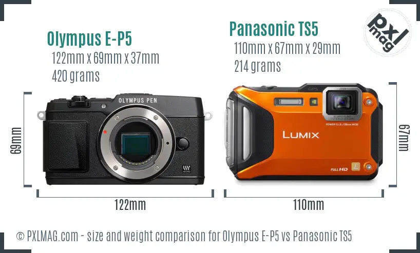 Olympus E-P5 vs Panasonic TS5 size comparison