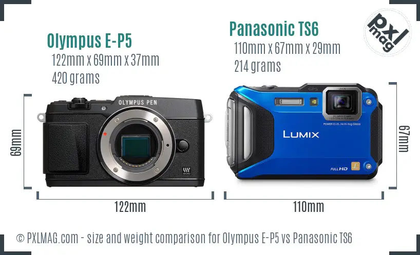 Olympus E-P5 vs Panasonic TS6 size comparison