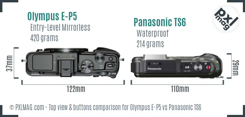 Olympus E-P5 vs Panasonic TS6 top view buttons comparison