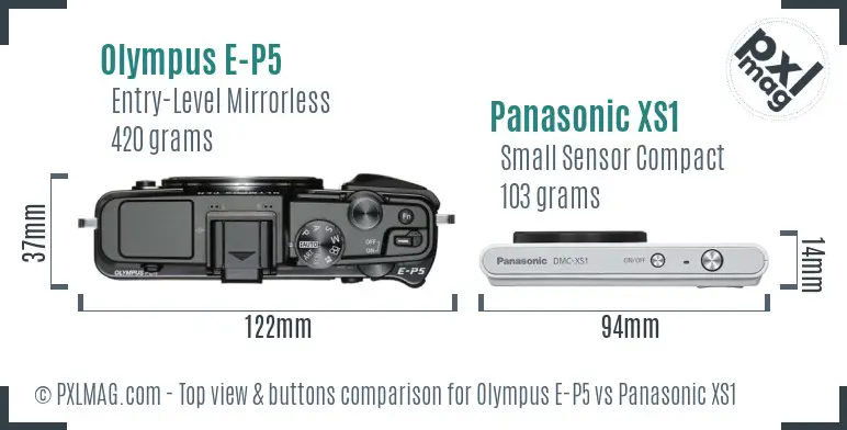 Olympus E-P5 vs Panasonic XS1 top view buttons comparison