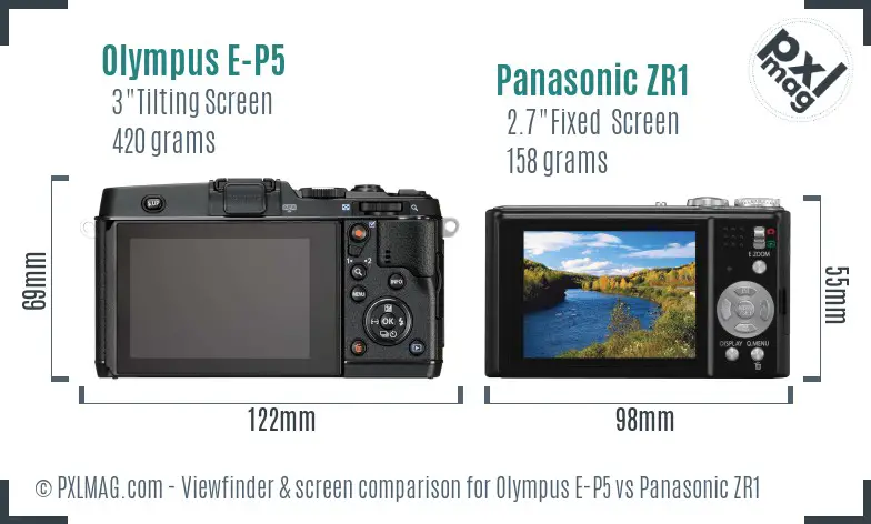 Olympus E-P5 vs Panasonic ZR1 Screen and Viewfinder comparison