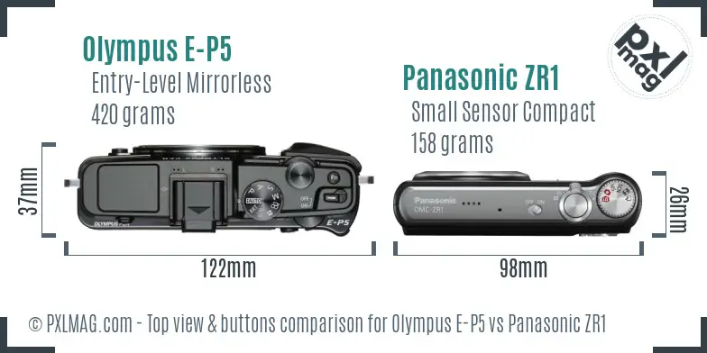 Olympus E-P5 vs Panasonic ZR1 top view buttons comparison