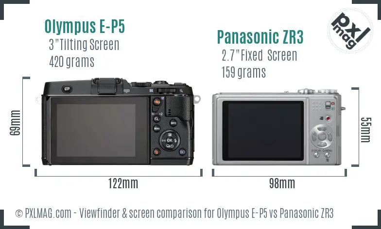 Olympus E-P5 vs Panasonic ZR3 Screen and Viewfinder comparison