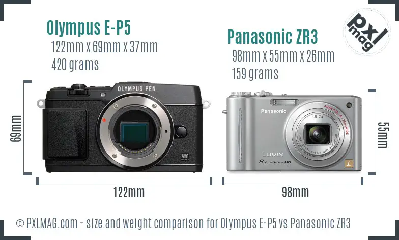 Olympus E-P5 vs Panasonic ZR3 size comparison