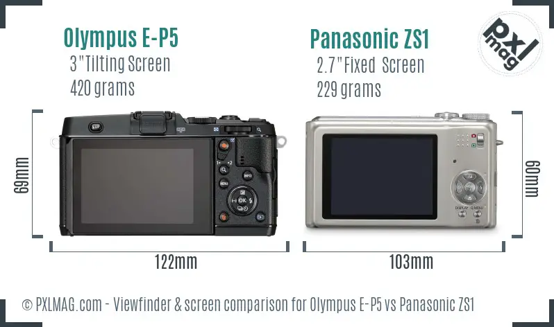 Olympus E-P5 vs Panasonic ZS1 Screen and Viewfinder comparison