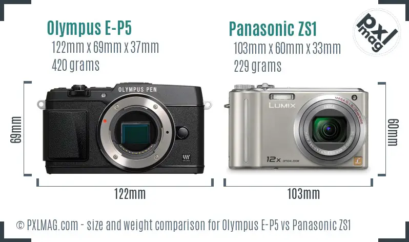 Olympus E-P5 vs Panasonic ZS1 size comparison