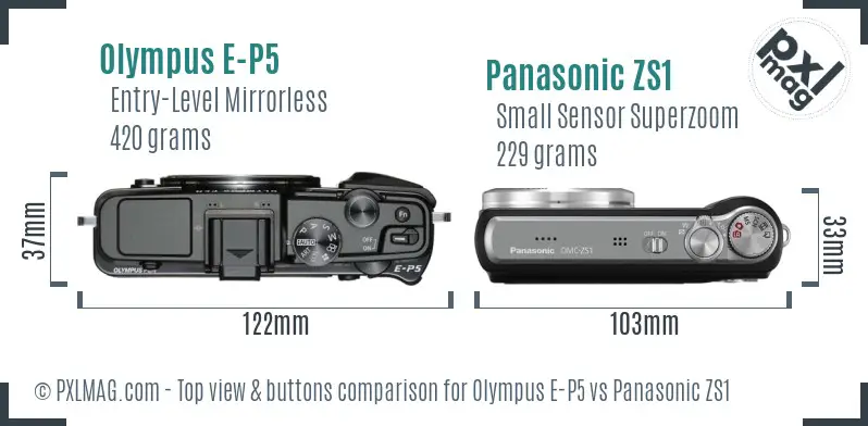 Olympus E-P5 vs Panasonic ZS1 top view buttons comparison