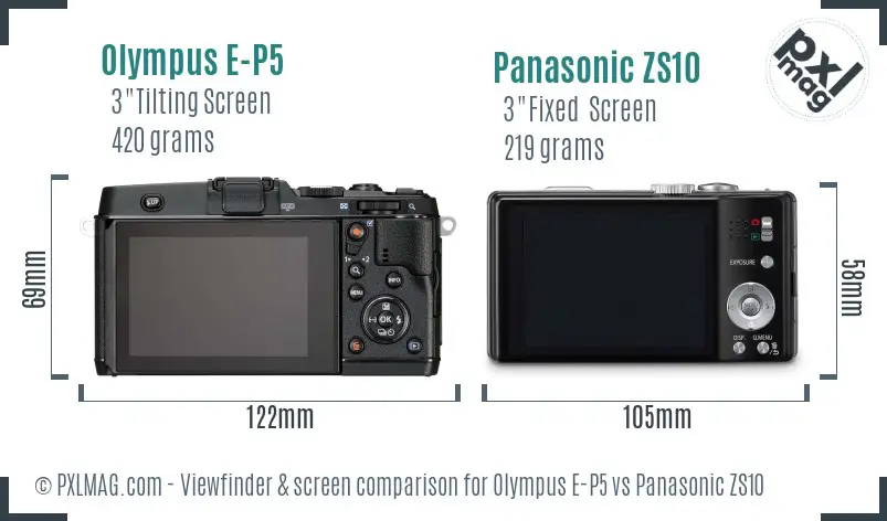 Olympus E-P5 vs Panasonic ZS10 Screen and Viewfinder comparison