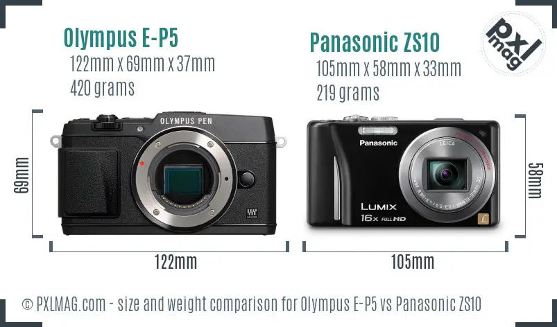 Olympus E-P5 vs Panasonic ZS10 size comparison