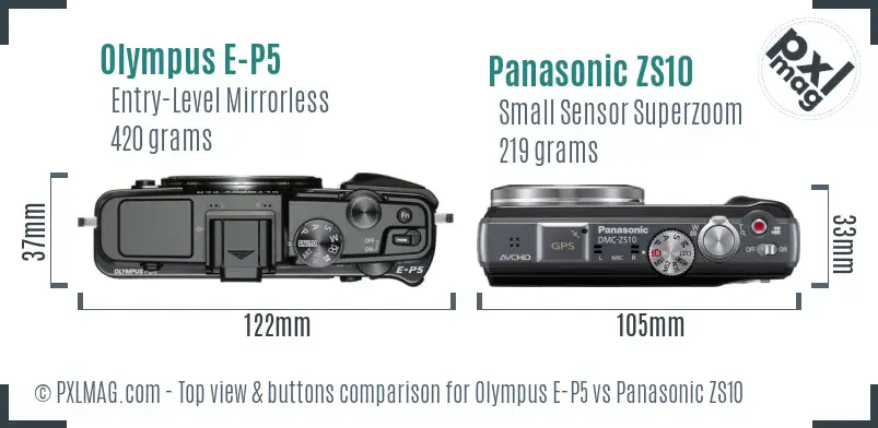 Olympus E-P5 vs Panasonic ZS10 top view buttons comparison