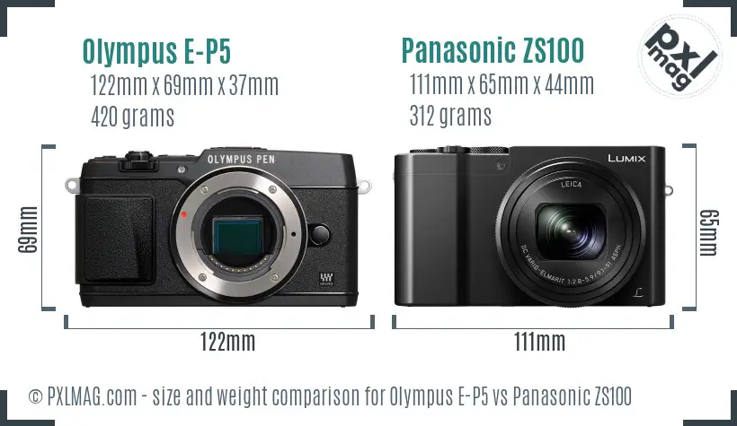 Olympus E-P5 vs Panasonic ZS100 size comparison