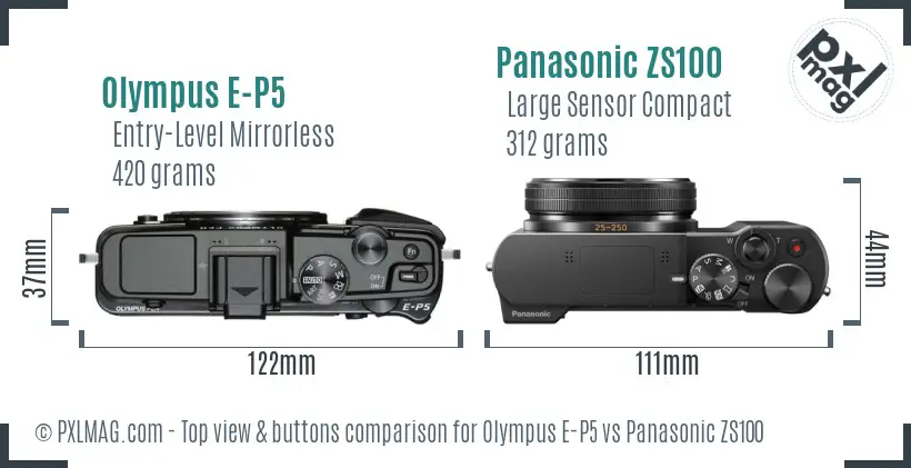 Olympus E-P5 vs Panasonic ZS100 top view buttons comparison