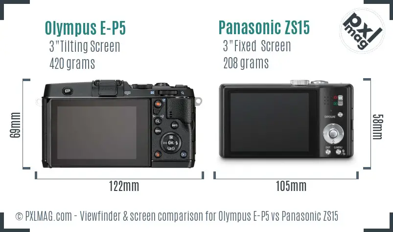 Olympus E-P5 vs Panasonic ZS15 Screen and Viewfinder comparison