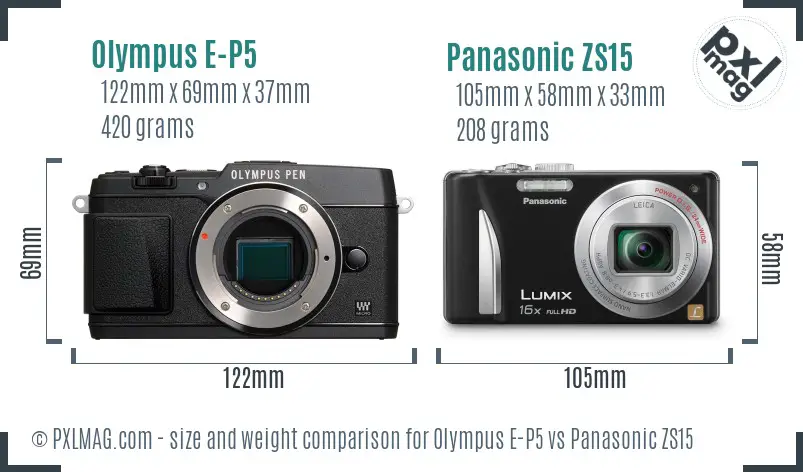 Olympus E-P5 vs Panasonic ZS15 size comparison
