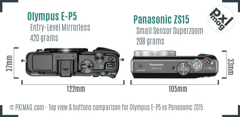 Olympus E-P5 vs Panasonic ZS15 top view buttons comparison