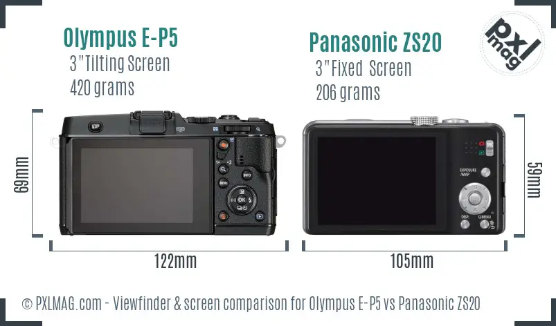 Olympus E-P5 vs Panasonic ZS20 Screen and Viewfinder comparison
