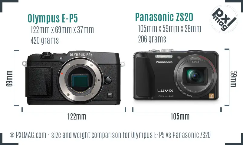 Olympus E-P5 vs Panasonic ZS20 size comparison