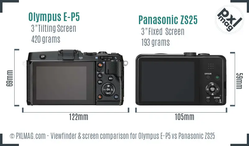Olympus E-P5 vs Panasonic ZS25 Screen and Viewfinder comparison