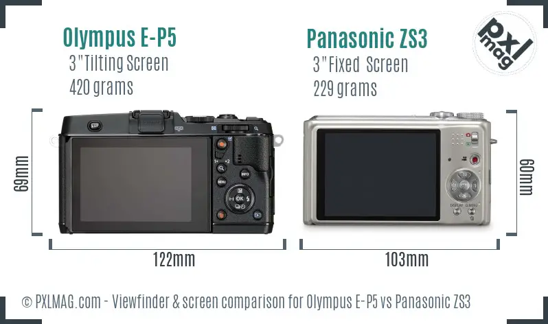 Olympus E-P5 vs Panasonic ZS3 Screen and Viewfinder comparison