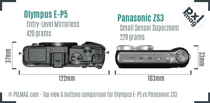 Olympus E-P5 vs Panasonic ZS3 top view buttons comparison