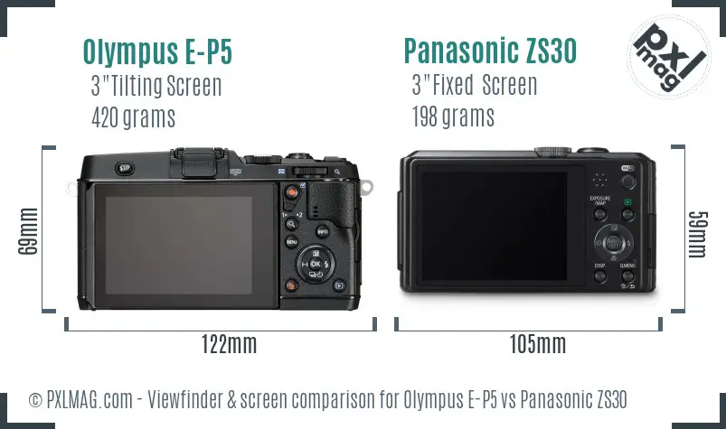 Olympus E-P5 vs Panasonic ZS30 Screen and Viewfinder comparison
