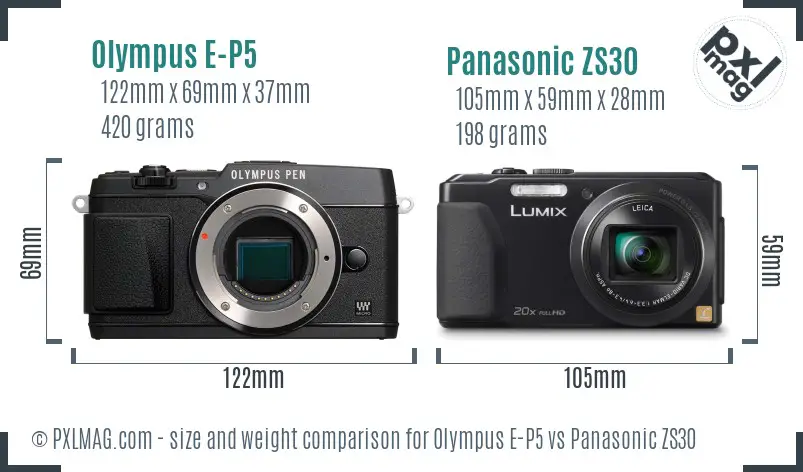 Olympus E-P5 vs Panasonic ZS30 size comparison