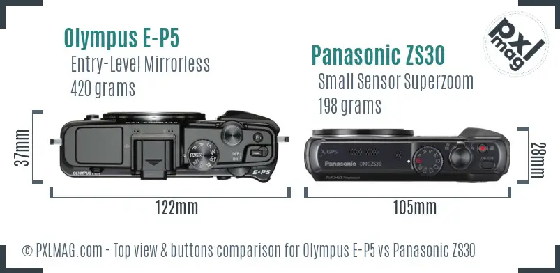 Olympus E-P5 vs Panasonic ZS30 top view buttons comparison