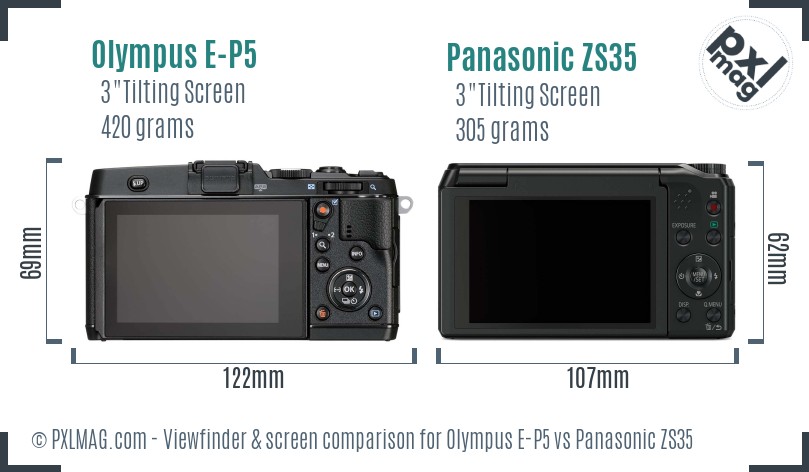 Olympus E-P5 vs Panasonic ZS35 Screen and Viewfinder comparison