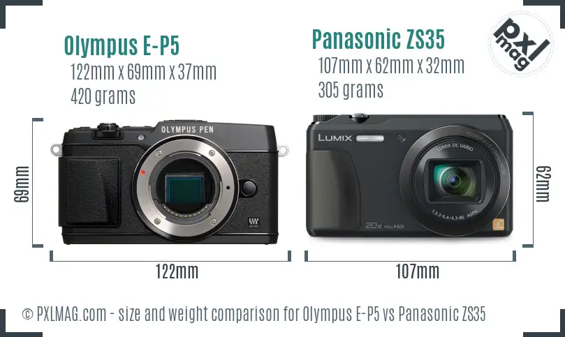 Olympus E-P5 vs Panasonic ZS35 size comparison
