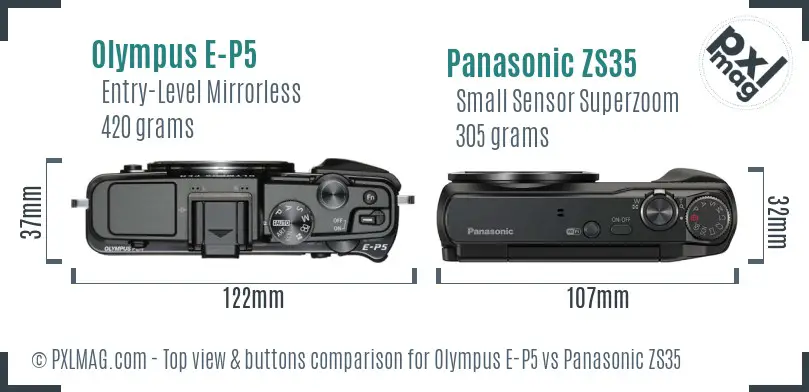 Olympus E-P5 vs Panasonic ZS35 top view buttons comparison