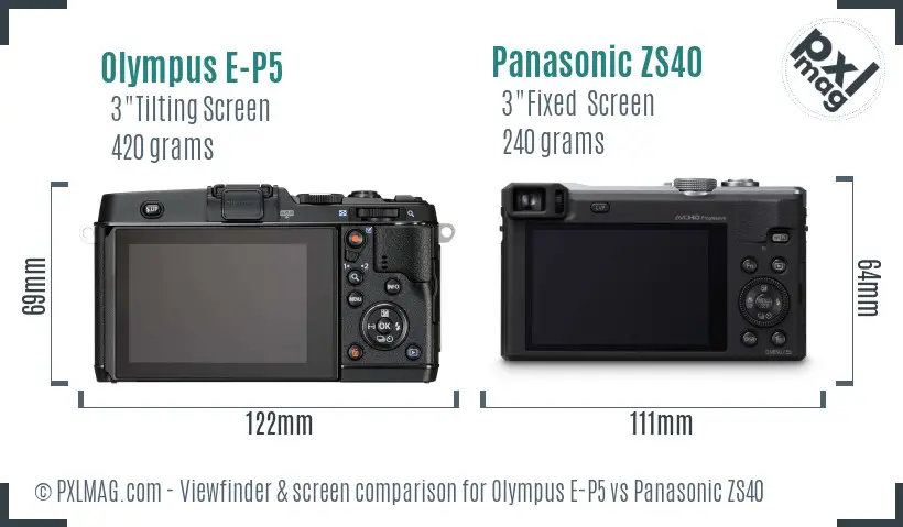 Olympus E-P5 vs Panasonic ZS40 Screen and Viewfinder comparison