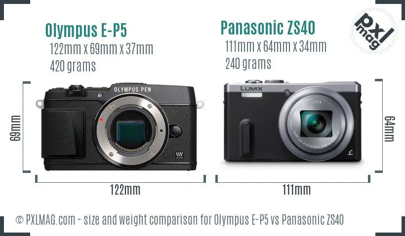 Olympus E-P5 vs Panasonic ZS40 size comparison